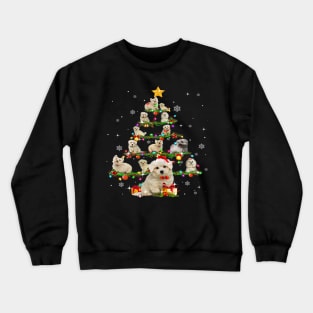 Maltese Tree Christmas Santa Hat Paw Up Star X Mas Crewneck Sweatshirt